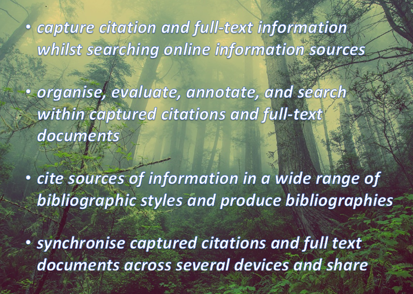 bullet points on what referencing management sftware enable reserachers do