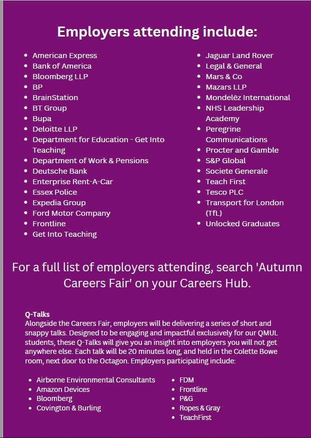 List of Employers Attending the Autumn Careers Fair