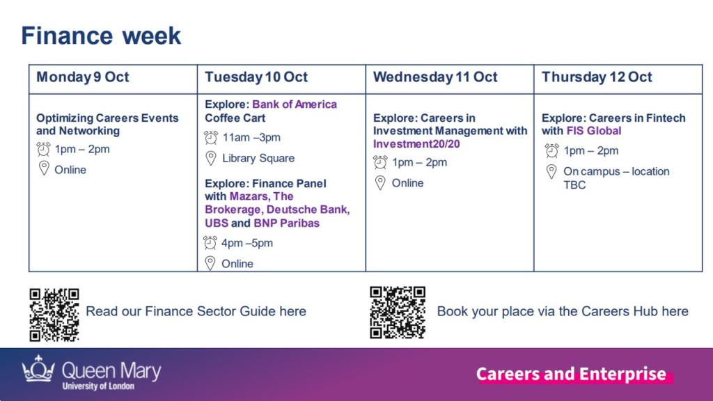 Calendar of Finance week activities