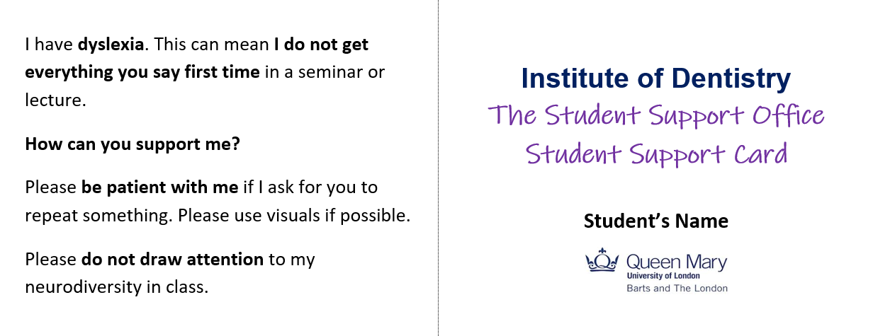 IoD Student Support: Student Support Cards | Examples | MyQMUL