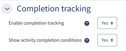 Screenshot showing the completion tracking section in a module's settings.