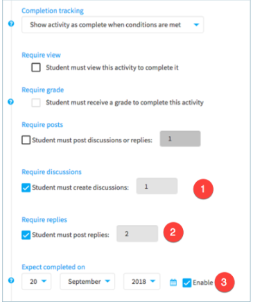 Activity completion settings on a forum