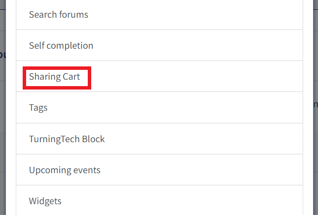 An image of the Sharing cart option in the menu