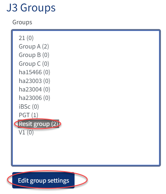 A group has been selected and edit group settings is highlighted.