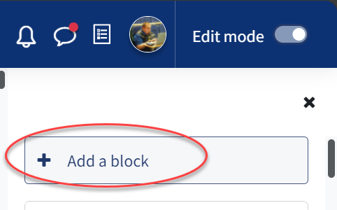 The add a block option is highlighted in a red circle