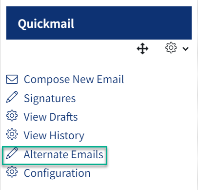 The Quickmail block with Alternative email highlighted.