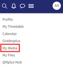 Selecting My Media from the profile menu in QMplus.