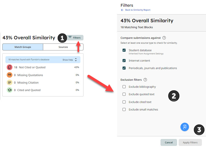 How to filter the Turnitin Similarity Report