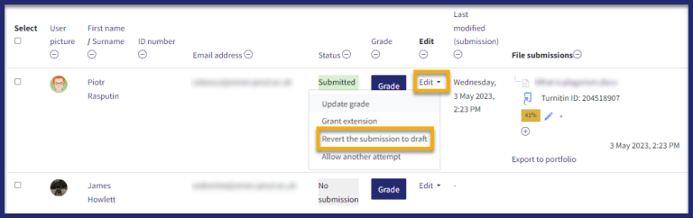 How to revert a submission back to draft status