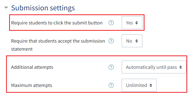 submission settings screenshots