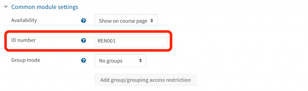 screenshot showing the ID number field under the common module settings