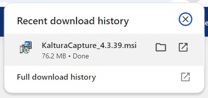 The recent download history for Kaltura Capture