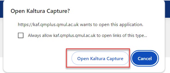 The open Kaltura button