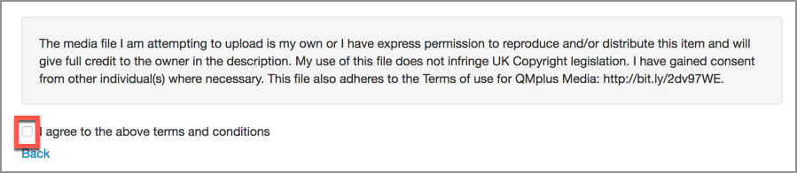 Accepting the terms and conditions with a tick box highlighted