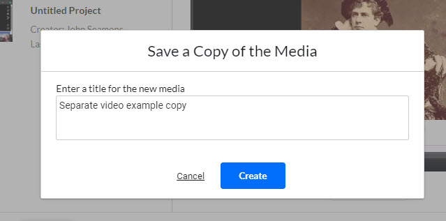 Field to enter the name of the video and a create button