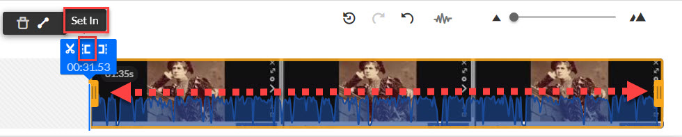 The set in button on the video timeline