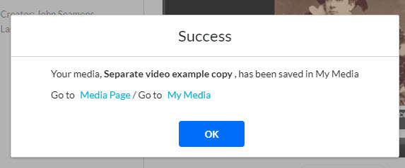 Confirmation message that the video was saved