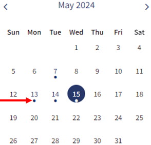An image of a dot next to a date