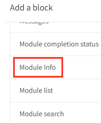 Image of Module Info in the block menu