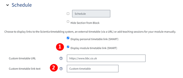 An image of the timetable links option