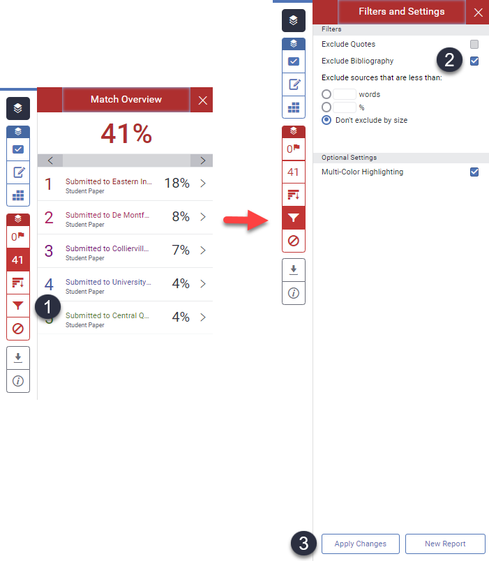 Bibliography filter settings in the Turnitin feedback studio.