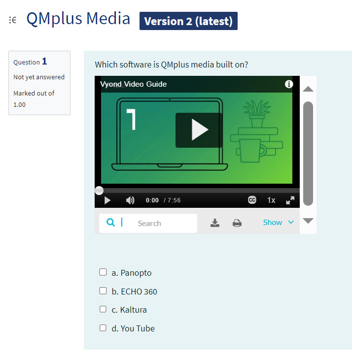 A QMplus Media video in a quiz question