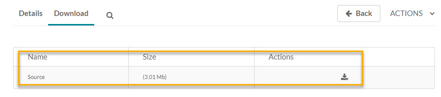 The download button , size of the file and name of the download option are listed.