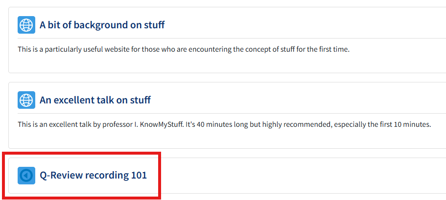 Q-Review recording link icon.