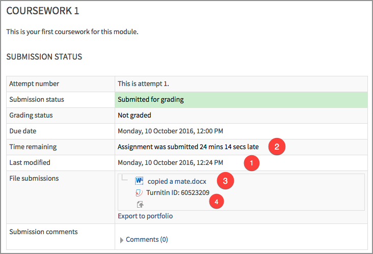 An example of what you will see if you check your assignment status on QMplus