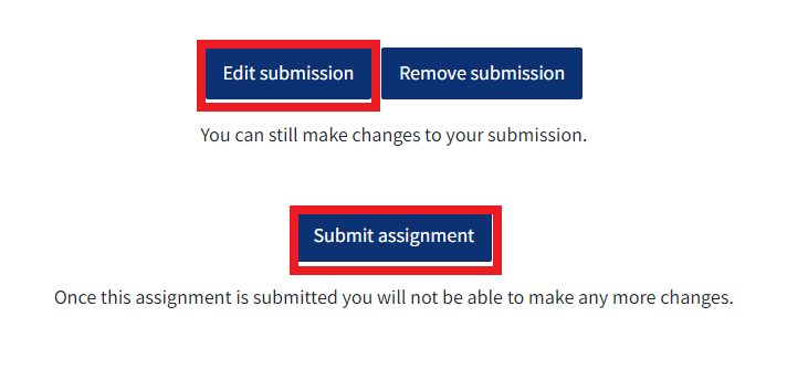 An image of the Edit submission and submit assignment buttons