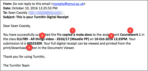 A turnitin assignment submission reeceipt