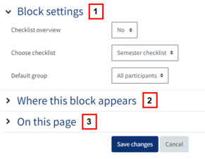 An image of the settings from the checklist block