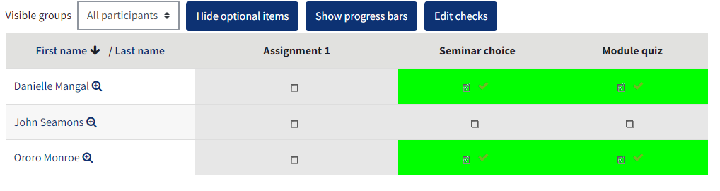 An image of the view student progress report