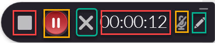 The various options include stop, pause, cancel, the time, audio and edit.