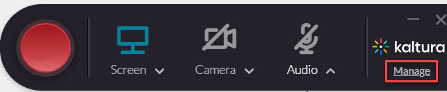 The manage button on Kaltura Capture