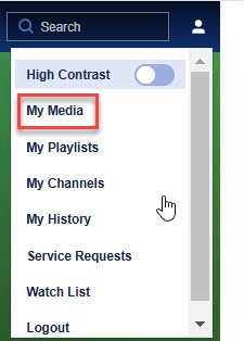 The drop down menu while logged in with mymedia highlighted