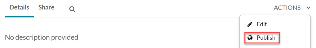 The actions menu followed by publish highlighted