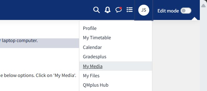 My media option in the drop down menu