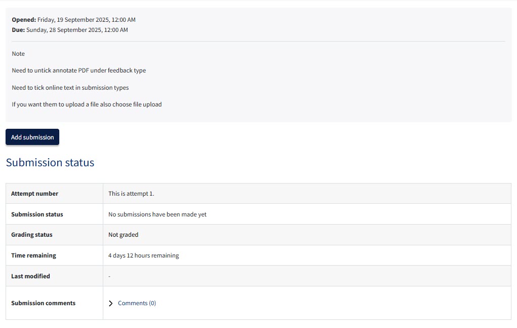 Add submission button in the assignment submission interface.