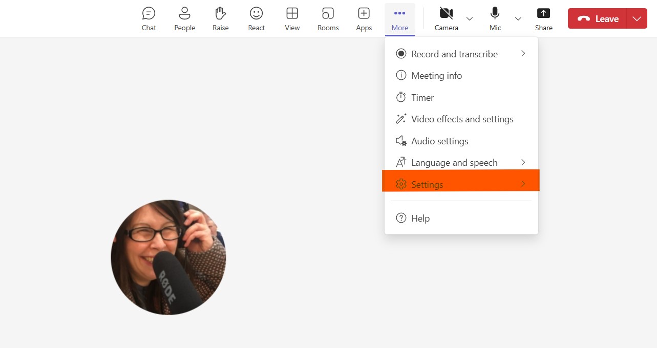Image showing the More or 3 dots icon with drop down menu. Settings is highlighted in red.