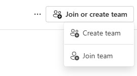 Picture showing the options in a dropdown box to either create or join a team.