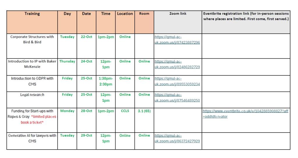 Training Timetable