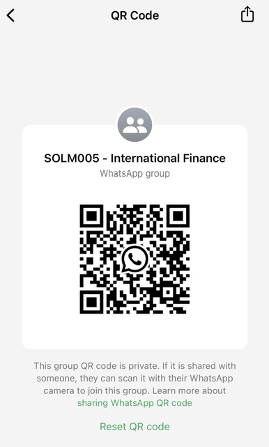 This is a WhatsApp QR Code for the International Finance Group Chat