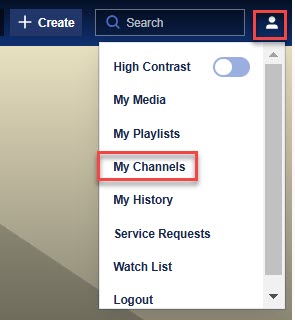 The user menu button is selected and channels in the drop down