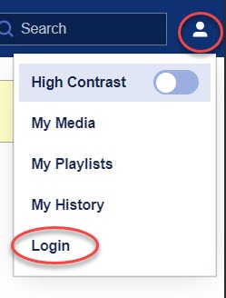 The user menu icon highlighted and login selected