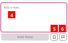 Note taking panel showing note taking area, bookmark and flag button