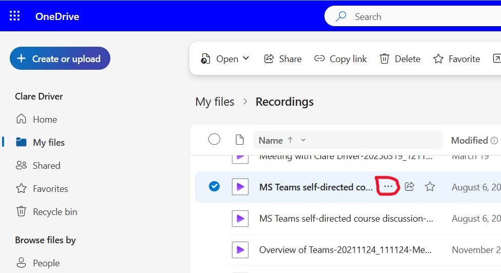 Image showing the 3 dots to the right of the recording file name.