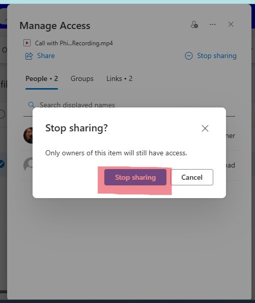 Final option to stop sharing or cancel the request.