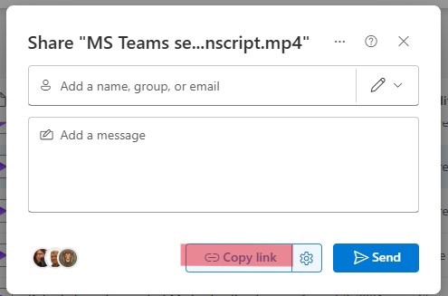 Image showing the Copy Link button in the Sharing Options pop up window.