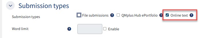 The submission types are highlighted with online text ticked.